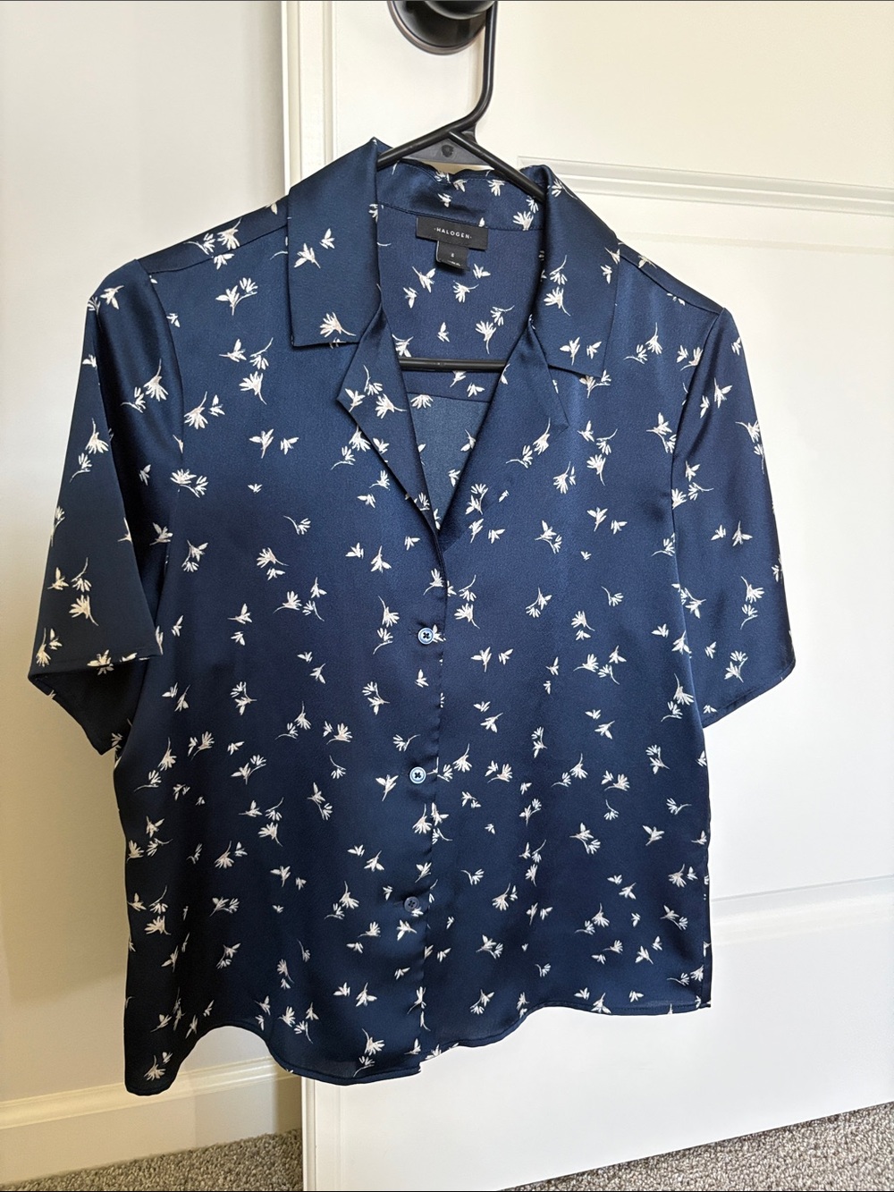 Talbots Navy Blue Floral Short-Sleeve Button Shirt